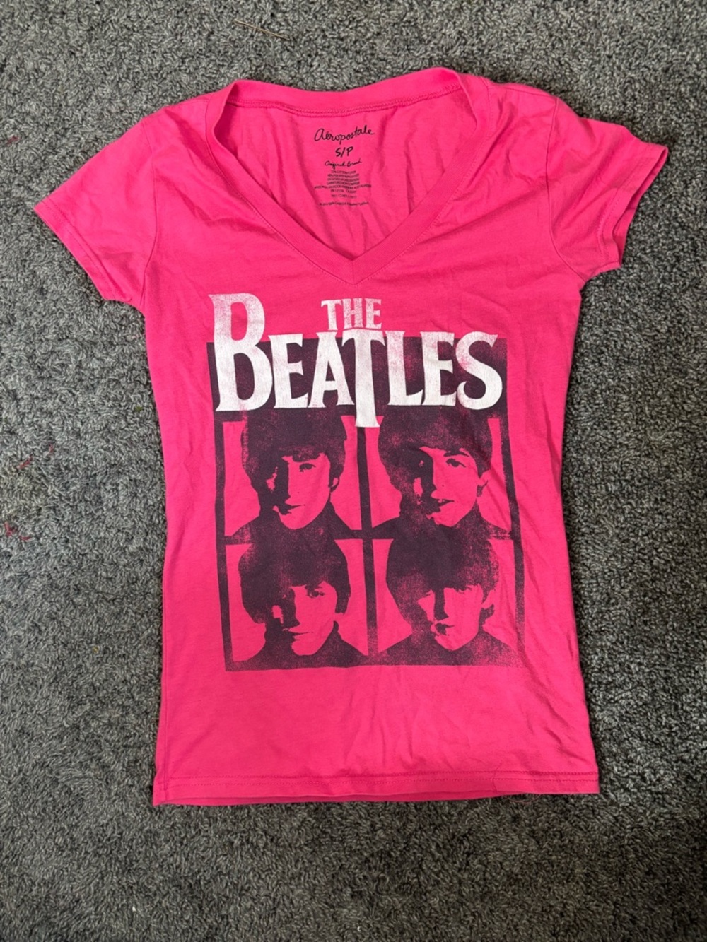 Aeropostale Hot Pink The Beatles V-Neck Band Tee